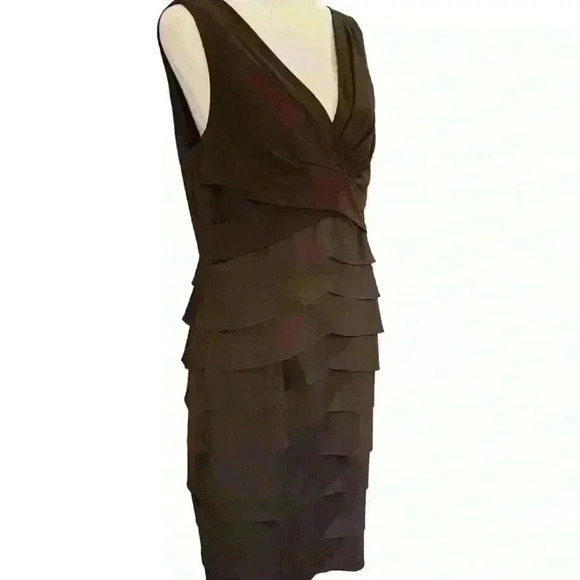 ADRIANNA PAPELL Dress Size 12 Brown Sleeveless Tiered Cocktail V-Neck Party - Picture 3 of 12